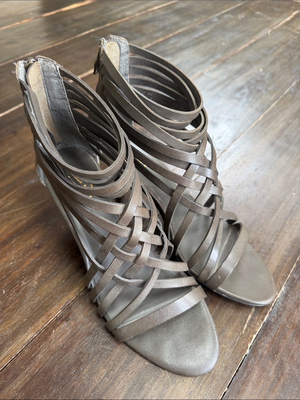 Ash Brown Strappy Woven High Heel Sandals